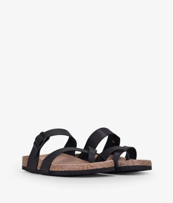 Best Bosanova Sandalias de dedo planas negras con suela de corcho