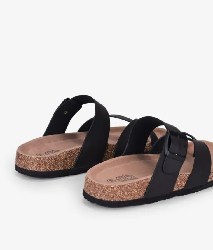Best Bosanova Sandalias de dedo planas negras con suela de corcho