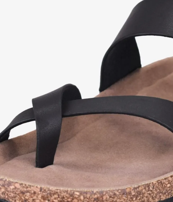 Best Bosanova Sandalias de dedo planas negras con suela de corcho