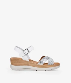 Discount Bosanova Sandalias de pie blancas con cuña efecto madera