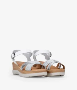 Discount Bosanova Sandalias de pie blancas con cuña efecto madera