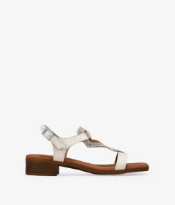 Online Bosanova Sandalias de piel beige con tacón bajo