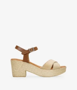 Discount Bosanova Sandalias de piel beige con tacón
