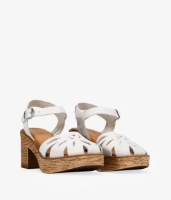 Clearance Bosanova Sandalias de piel beige con tacón efecto madera