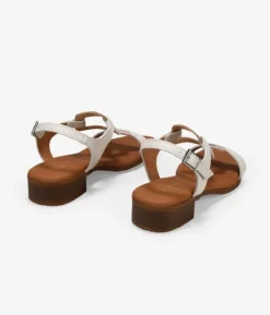 Online Bosanova Sandalias de piel beige con tacón bajo