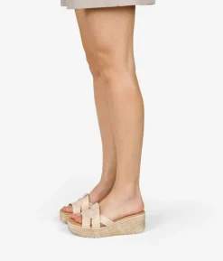 Best Bosanova Sandalias de piel beige destalonadas con cuña de esparto