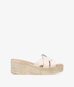 Best Bosanova Sandalias de piel beige destalonadas con cuña de esparto