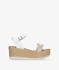 Clearance Bosanova Sandalias de piel blancas con cuña efecto esparto
