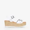 Clearance Bosanova Sandalias de piel blancas con cuña efecto esparto y hebillas