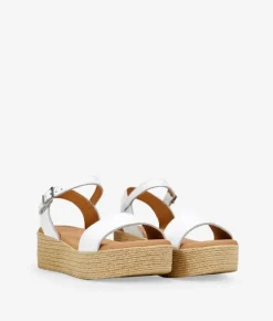 Best Bosanova Sandalias de piel blancas con plataforma efecto esparto