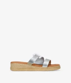 Sale Bosanova Sandalias de piel blancas y metalizadas con cuña