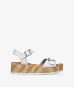 Sale Bosanova Sandalias de piel blancas con cula de esparto y hebillas