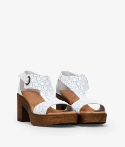 Best Bosanova Sandalias de piel blancas con tacón efecto madera