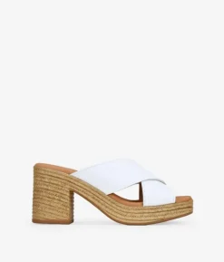 Clearance Bosanova Sandalias de piel blancas con tacón efecto rafia