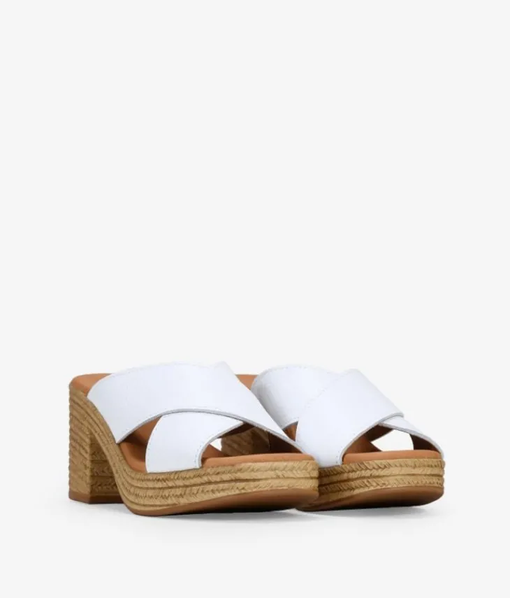 Clearance Bosanova Sandalias de piel blancas con tacón efecto rafia