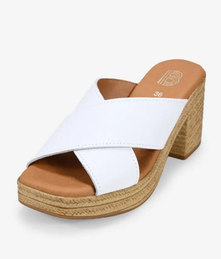Clearance Bosanova Sandalias de piel blancas con tacón efecto rafia