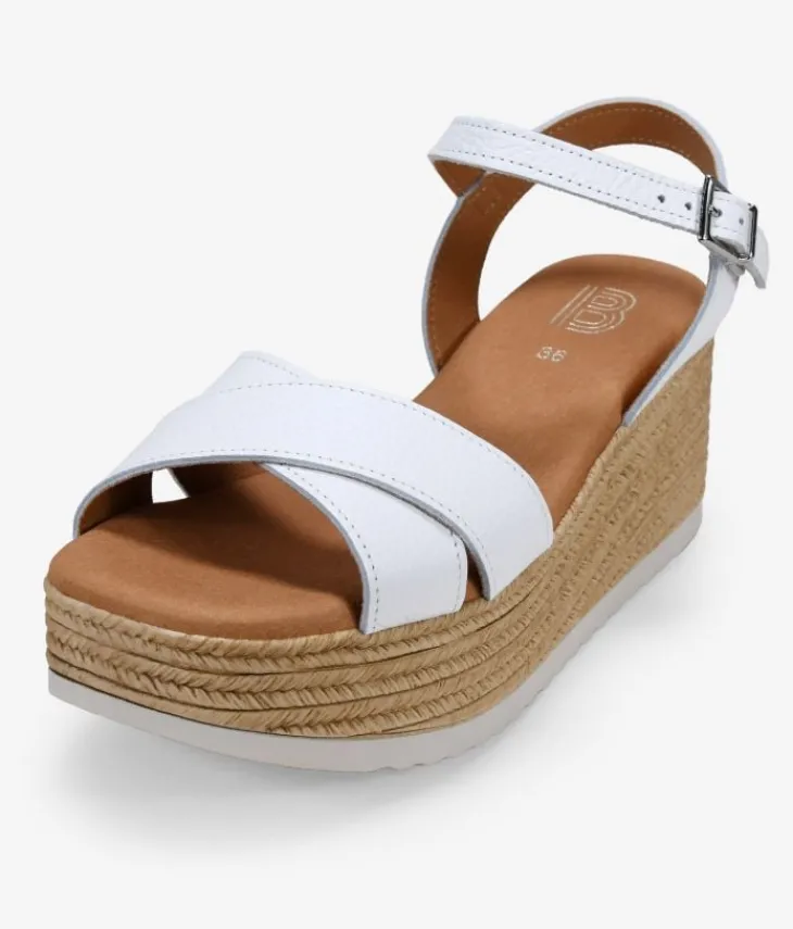Best Bosanova Sandalias de piel blancas con cuña y plataforma de esparto
