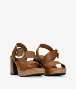 Clearance Bosanova Sandalias de piel cuero con tacón efecto madera