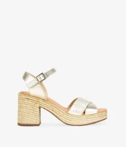 Sale Bosanova Sandalias de piel doradas con tacón efecto esparto