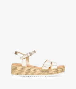 Best Bosanova Sandalias de piel doradas con plataforma efecto esparto