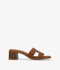 Discount Bosanova Sandalias de piel marrones con tacón efecto madera