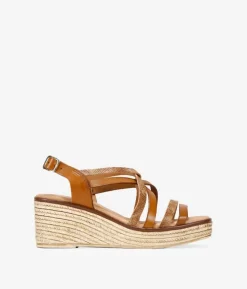 Outlet Bosanova Sandalias de piel marrones con cuña de esparto