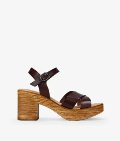 Outlet Bosanova Sandalias de piel marrones con tacón de madera