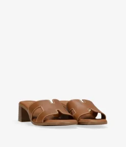 Discount Bosanova Sandalias de piel marrones con tacón efecto madera