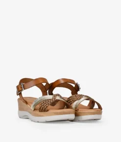 Outlet Bosanova Sandalias de piel marrones con cuña efecto madera