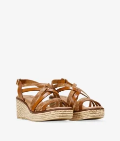 Outlet Bosanova Sandalias de piel marrones con cuña de esparto