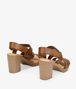 Best Bosanova Sandalias de piel marrones con tacón efecto madera