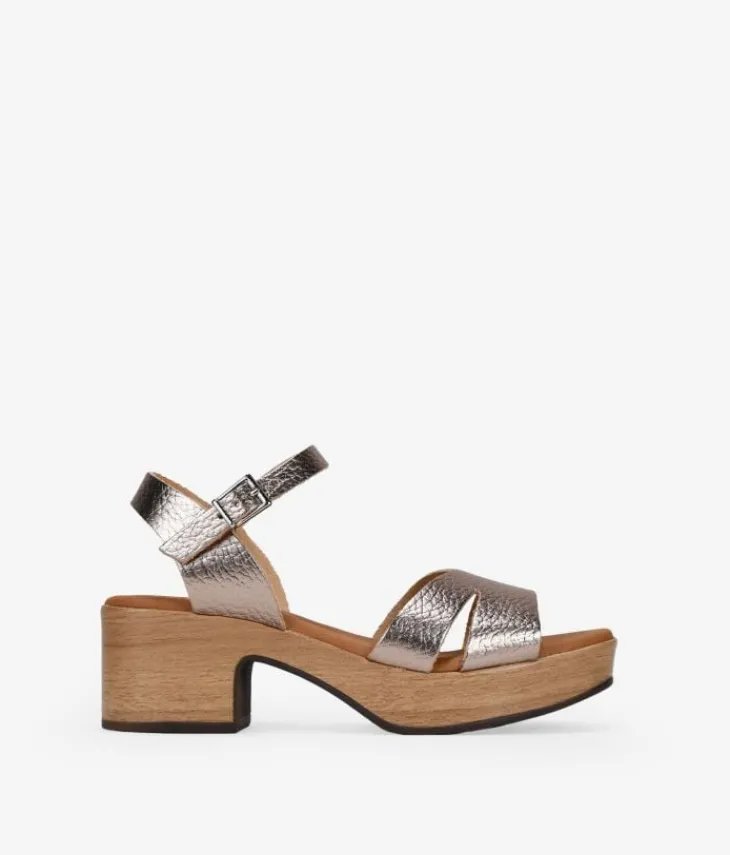Outlet Bosanova Sandalias de piel metalizadas con tacón efecto madera