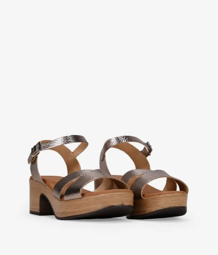 Outlet Bosanova Sandalias de piel metalizadas con tacón efecto madera