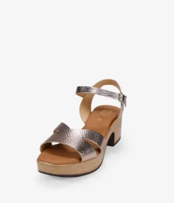 Outlet Bosanova Sandalias de piel metalizadas con tacón efecto madera