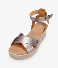 Hot Bosanova Sandalias de piel metalizadas con cuña de esparto