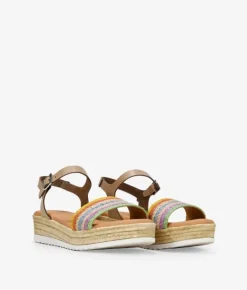 Outlet Bosanova Sandalias de piel multicolor con cuña efecto esparto