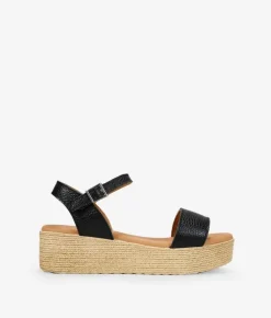 Best Bosanova Sandalias de piel negras con plataforma efecto esparto