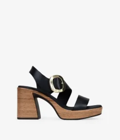 Discount Bosanova Sandalias de piel negras con tacón efecto madera
