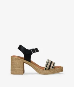 Best Bosanova Sandalias de piel negras con tacón efecto esparto