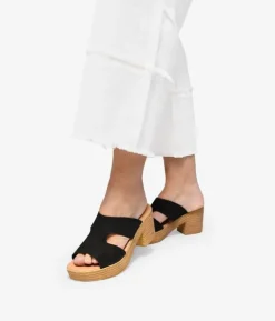 Sale Bosanova Sandalias de piel negras con tacón efecto esparto