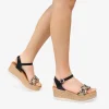 Outlet Bosanova Sandalias de piel negras con cuña efecto de esparto