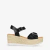 Outlet Bosanova Sandalias de piel negras con cuña efecto esparto y hebillas