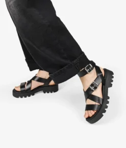 Sale Bosanova Sandalias de piel negras con suela track y hebillas
