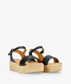 Best Bosanova Sandalias de piel negras con plataforma efecto esparto