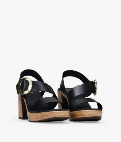 Discount Bosanova Sandalias de piel negras con tacón efecto madera