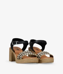Best Bosanova Sandalias de piel negras con tacón efecto esparto
