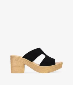 Sale Bosanova Sandalias de piel negras con tacón efecto esparto