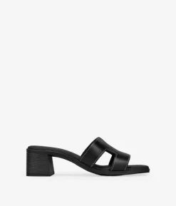 Discount Bosanova Sandalias de piel negras con tacón efecto madera