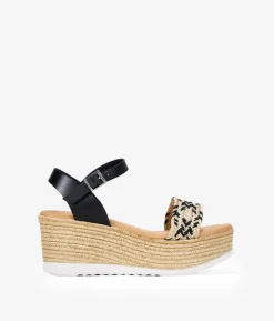 Outlet Bosanova Sandalias de piel negras con cuña efecto de esparto