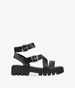 Sale Bosanova Sandalias de piel negras con suela track y hebillas